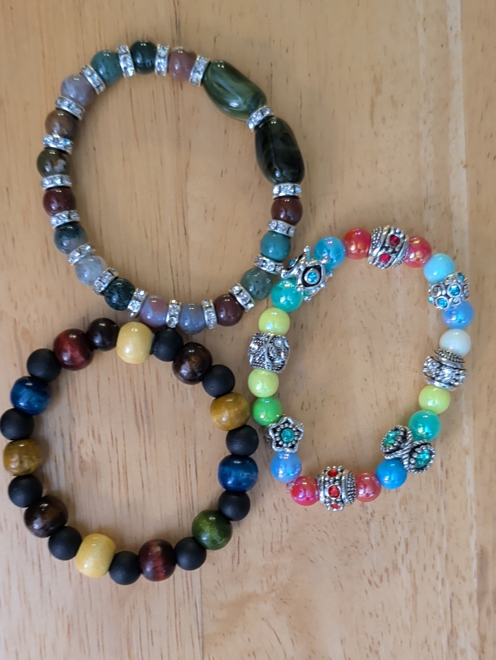 Handmade Multicolor Beaded Stretch Bracelet Set  NWOT